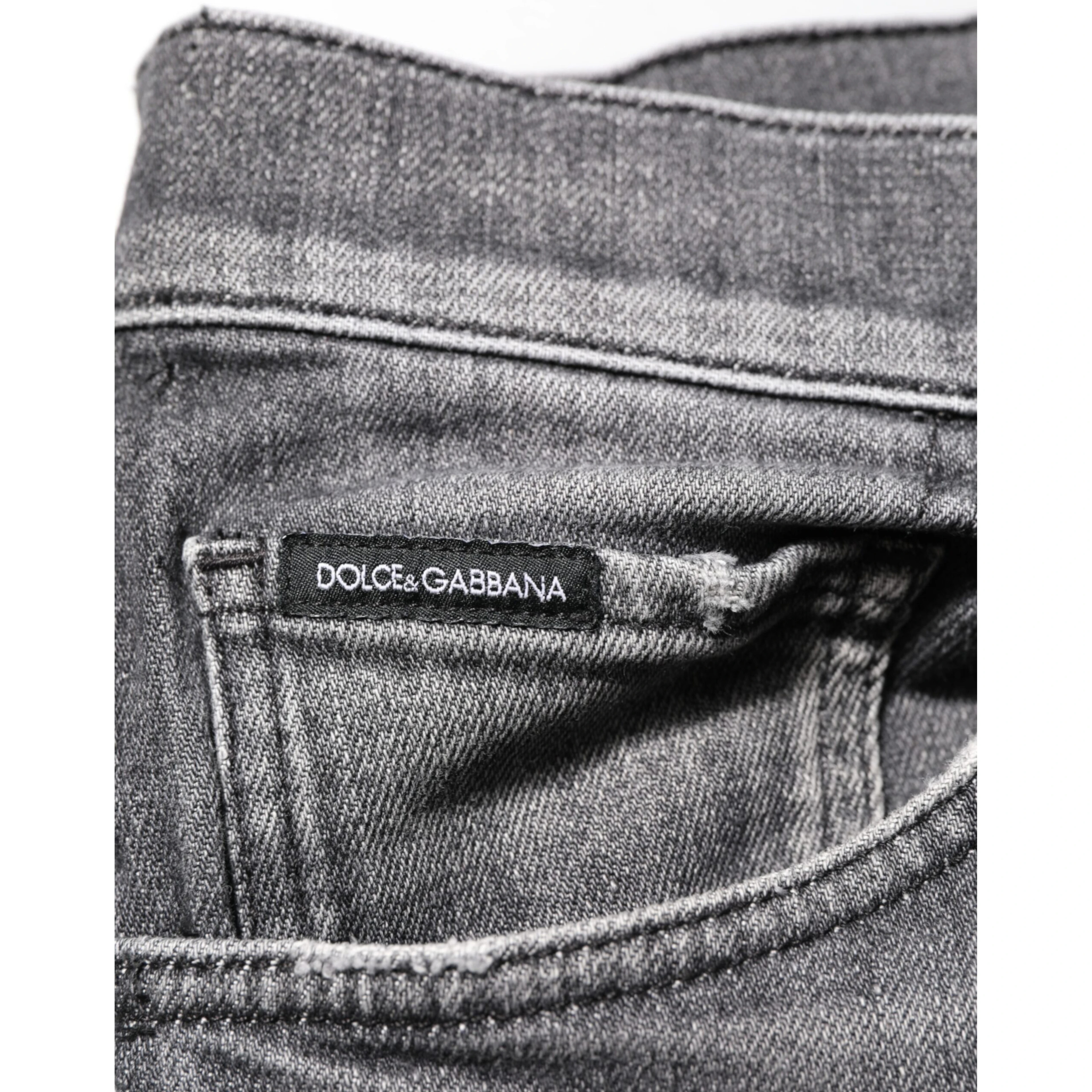 Grey Cotton Denim Slim Fit Distressed Pants Jeans