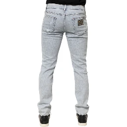 Light Blue Distressed Slim Fit Ripped Denim Jeans