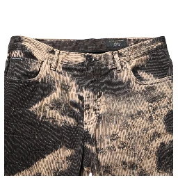 Beige Black Corduroy Tie-Dye Cotton Blend Pants