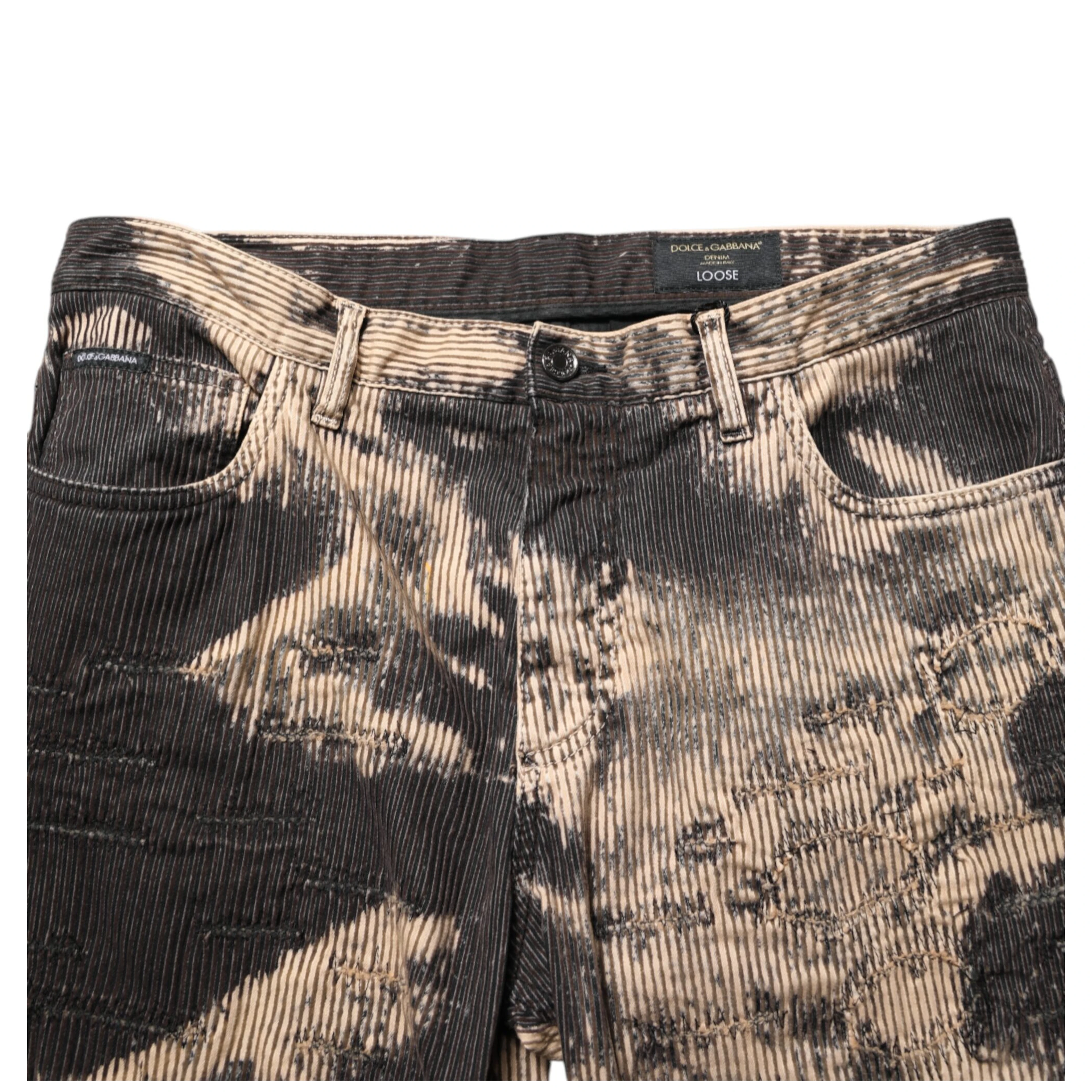 Beige Black Corduroy Tie-Dye Cotton Blend Pants