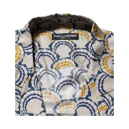 Cream Cotton Silk Hawaii Scallop Shell Print Shirt