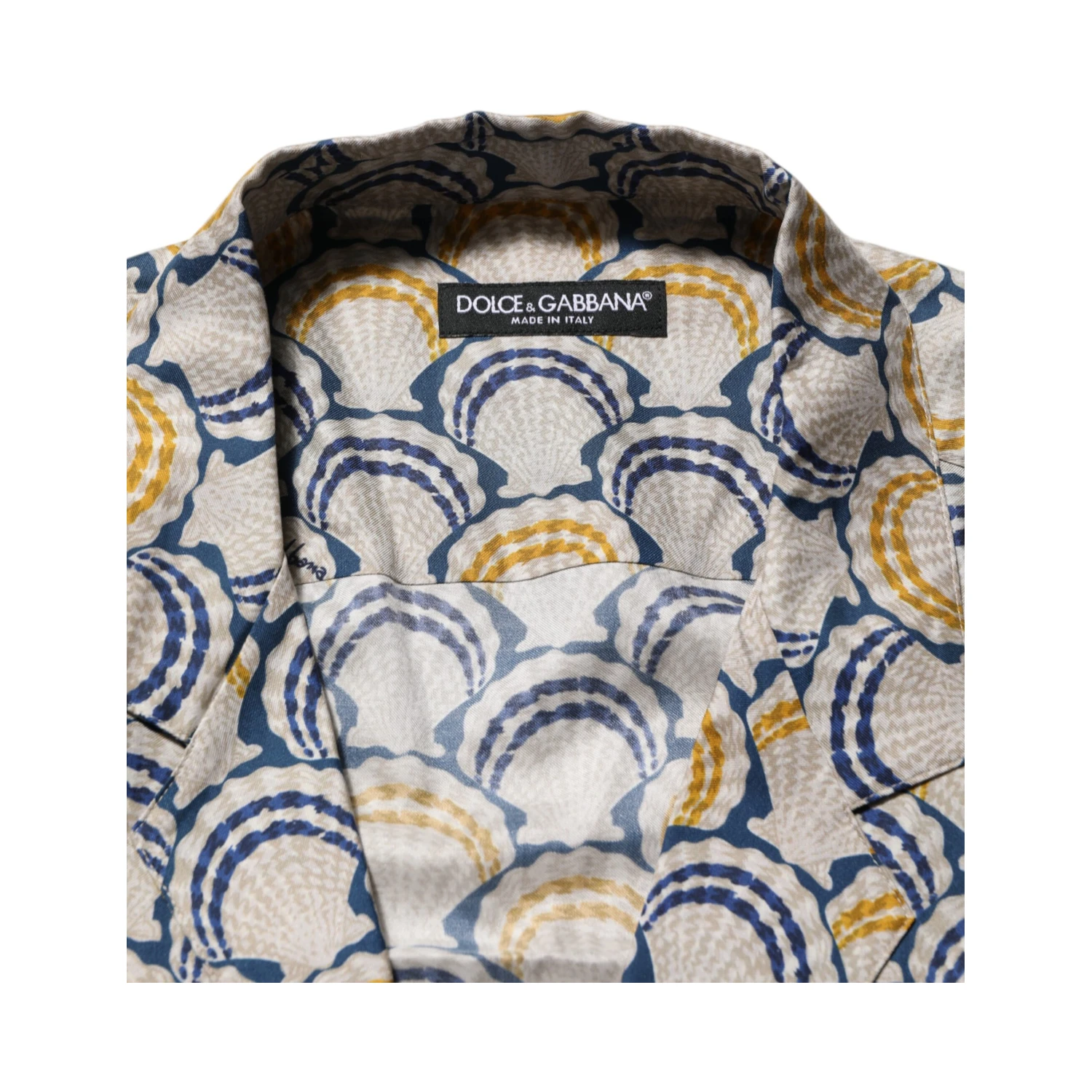 Cream Cotton Silk Hawaii Scallop Shell Print Shirt