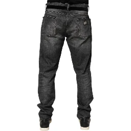 Black Gray Wash Slim Fit Straight Leg Denim Jeans