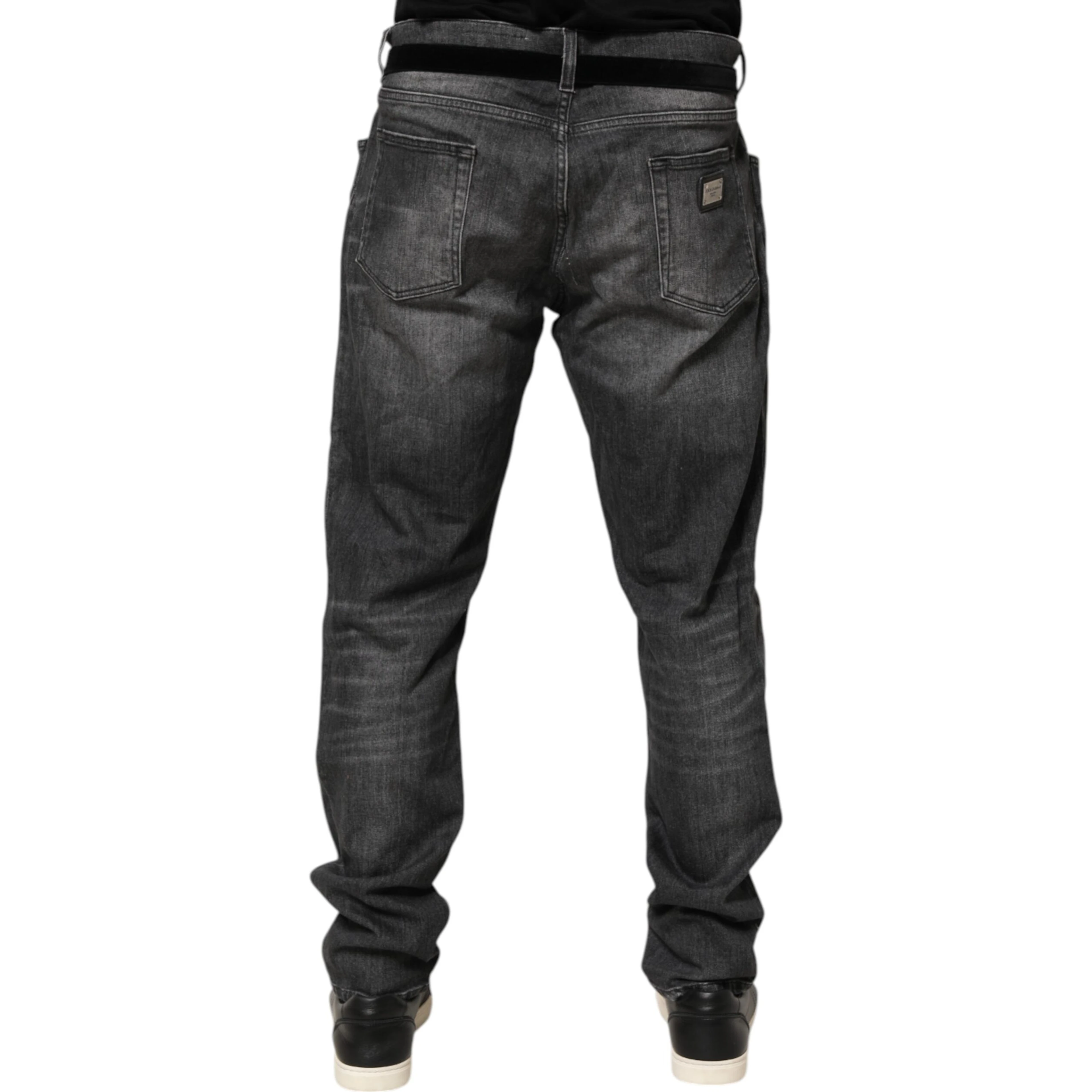 Black Gray Wash Slim Fit Straight Leg Denim Jeans