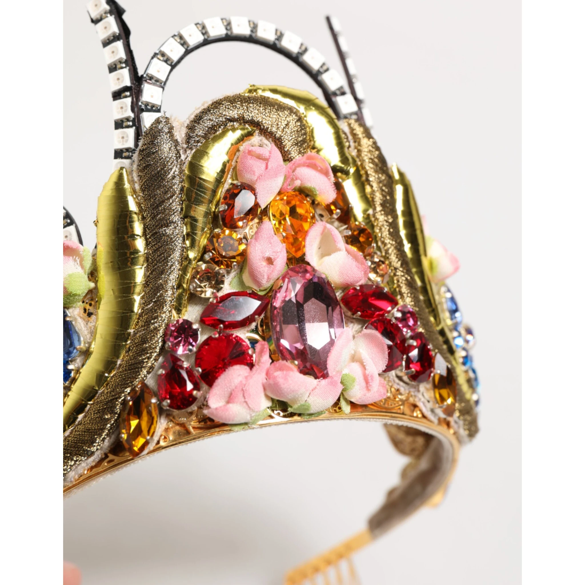 Gold Brass Crystal Embellished Headpiece Crown Tiara