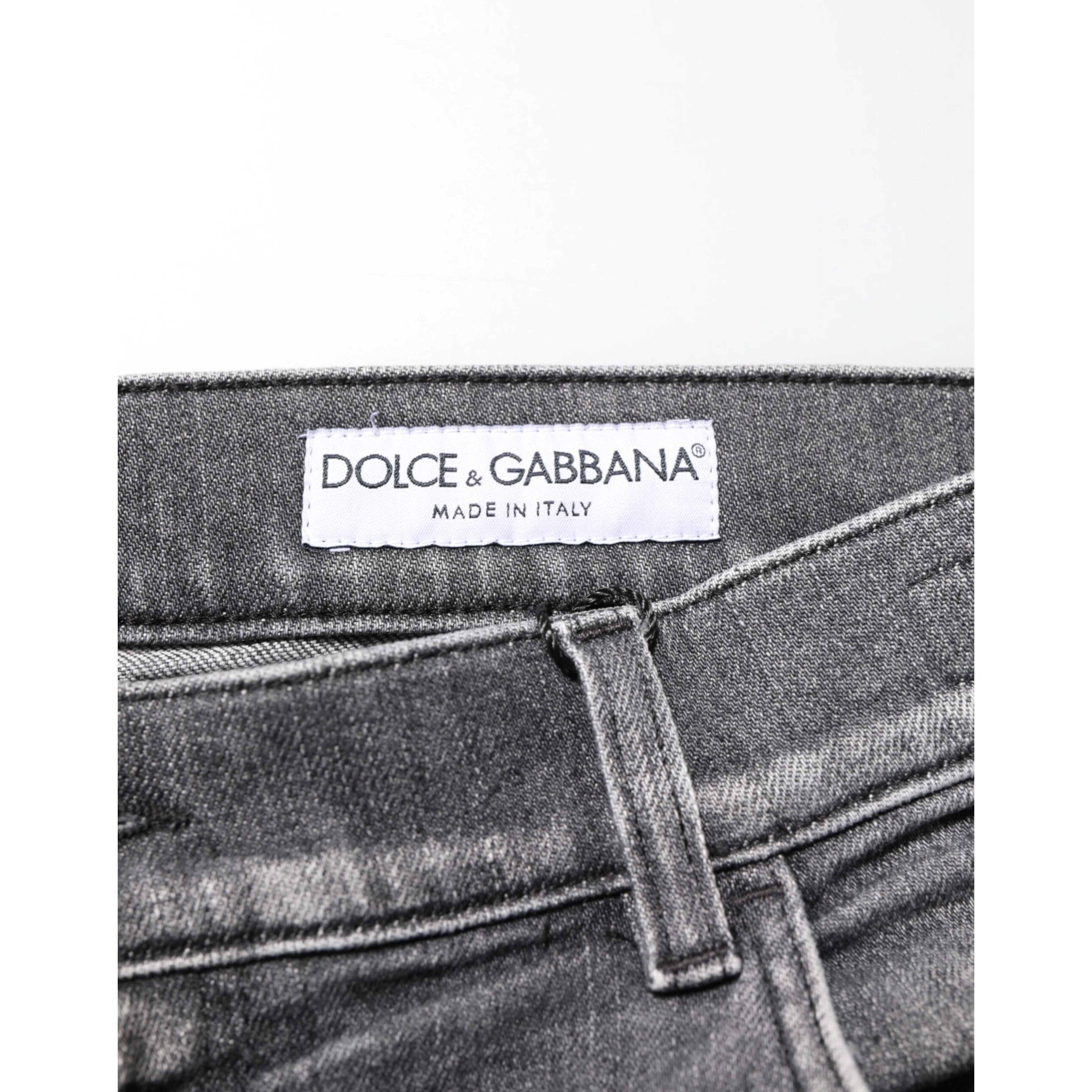 Grey Cotton Denim Slim Fit Distressed Pants Jeans
