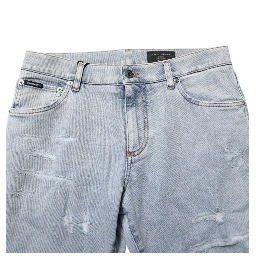 Light Blue Distressed Slim Fit Ripped Denim Jeans