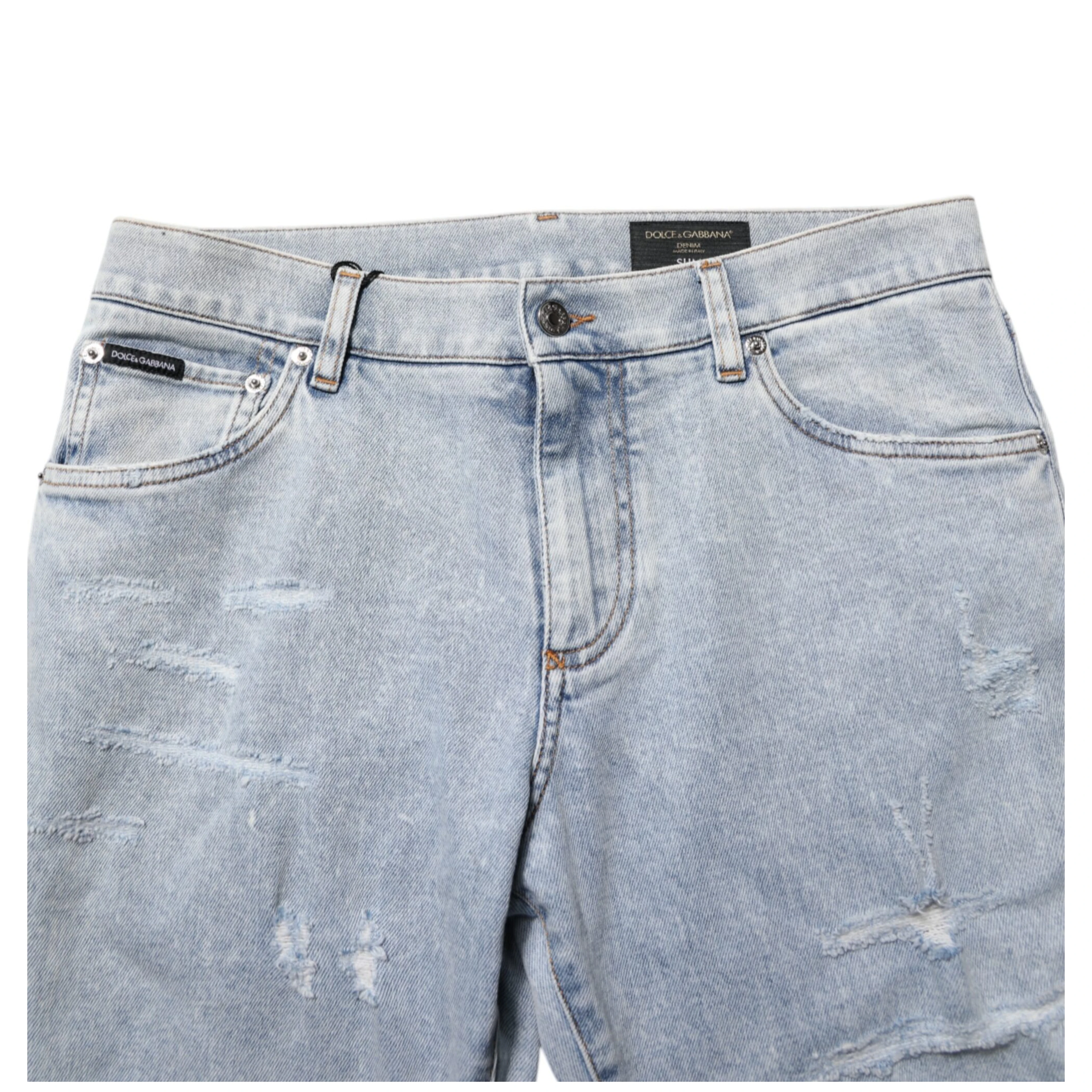 Light Blue Distressed Slim Fit Ripped Denim Jeans