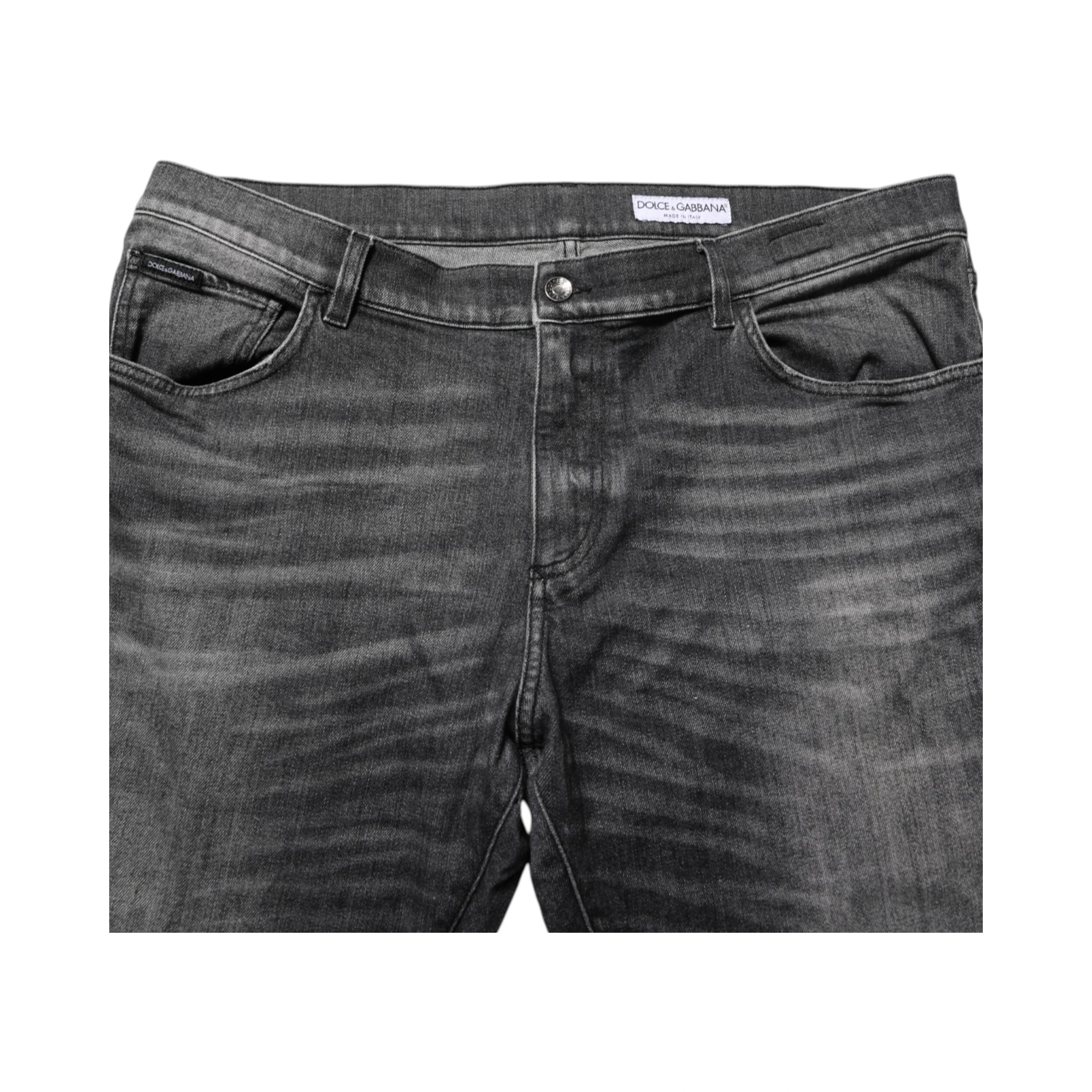 Black Gray Wash Slim Fit Straight Leg Denim Jeans