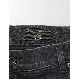 Black Cotton Slim Fit Distressed Ripped Logo Jeans