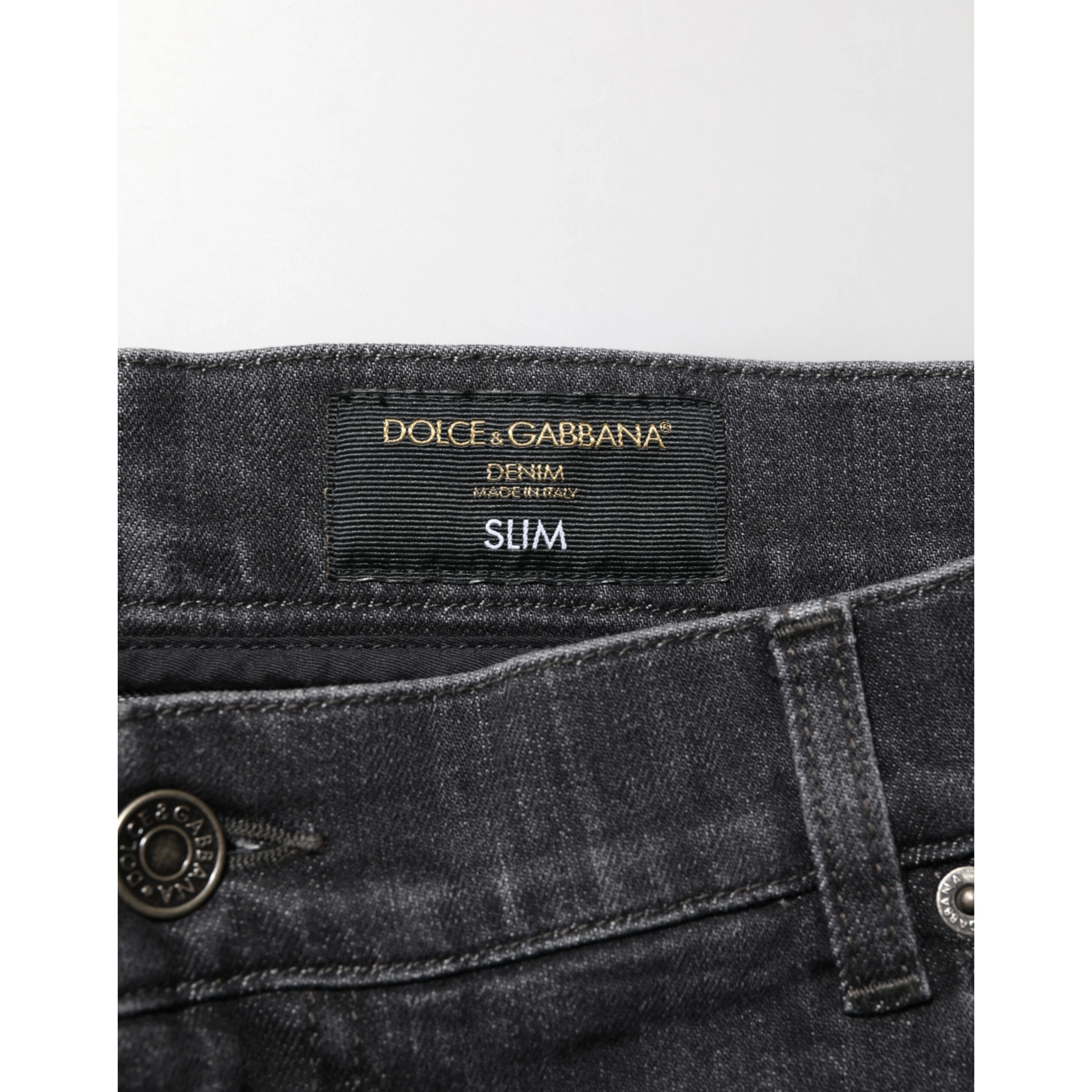 Black Cotton Slim Fit Distressed Ripped Logo Jeans