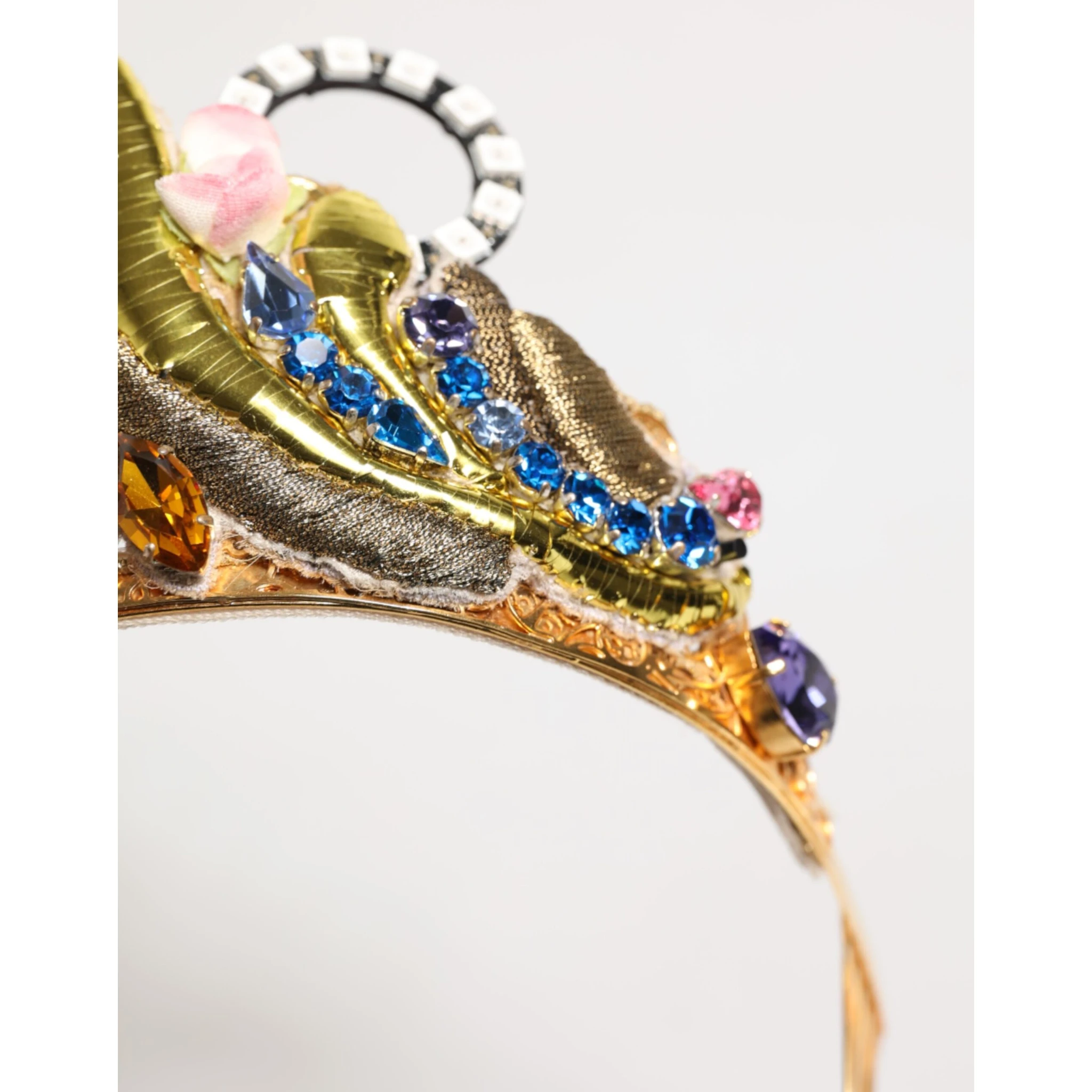 Gold Brass Crystal Embellished Headpiece Crown Tiara