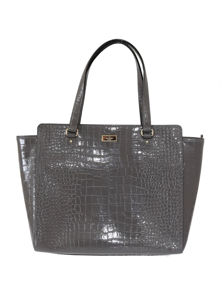Grey Croc Embossed Leather Elissa Bristol Drive Tote Handbag Bag