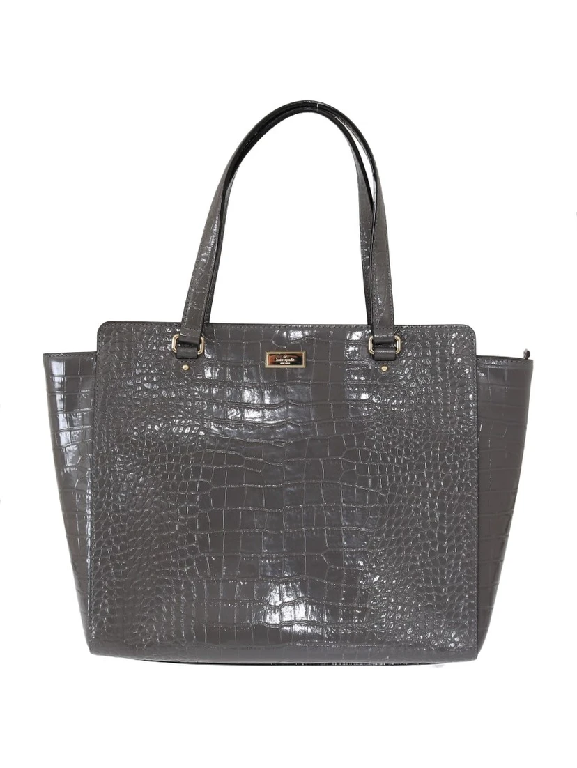 Grey Croc Embossed Leather Elissa Bristol Drive Tote Handbag Bag