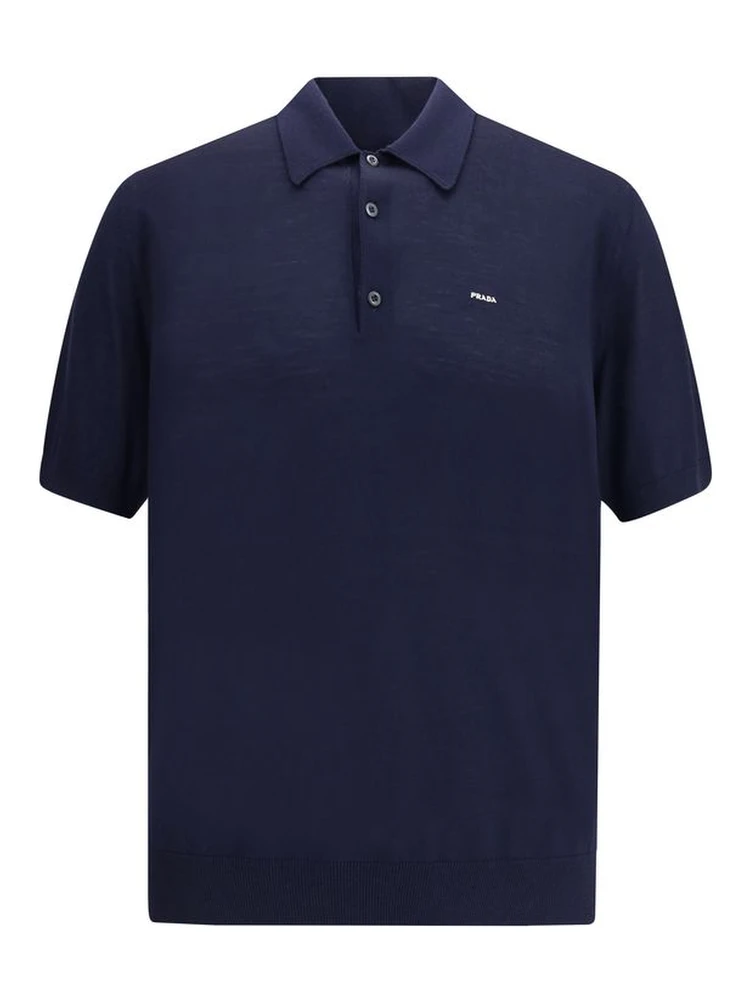 Blue Fleece Wool Polo Shirt