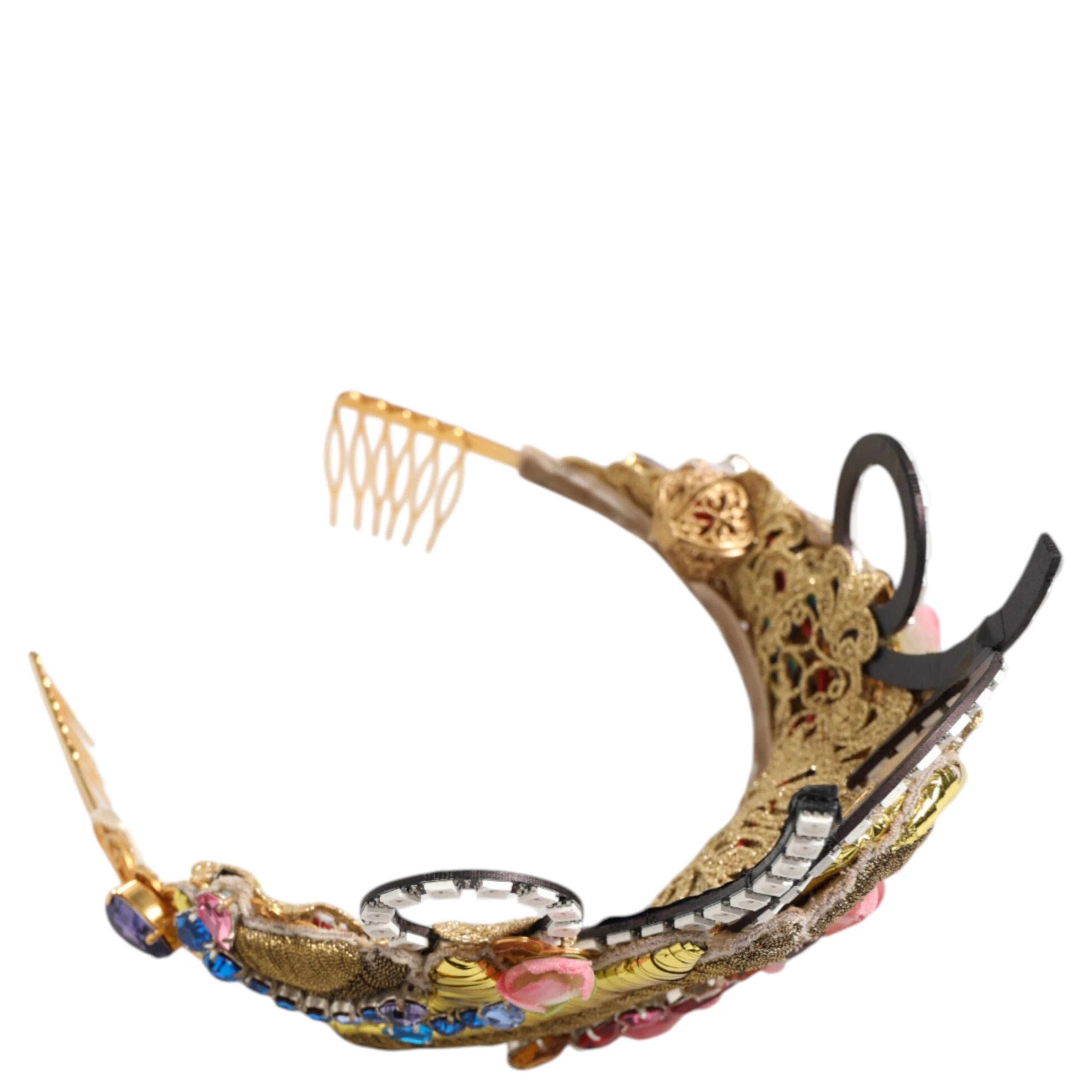 Gold Brass Crystal Embellished Headpiece Crown Tiara