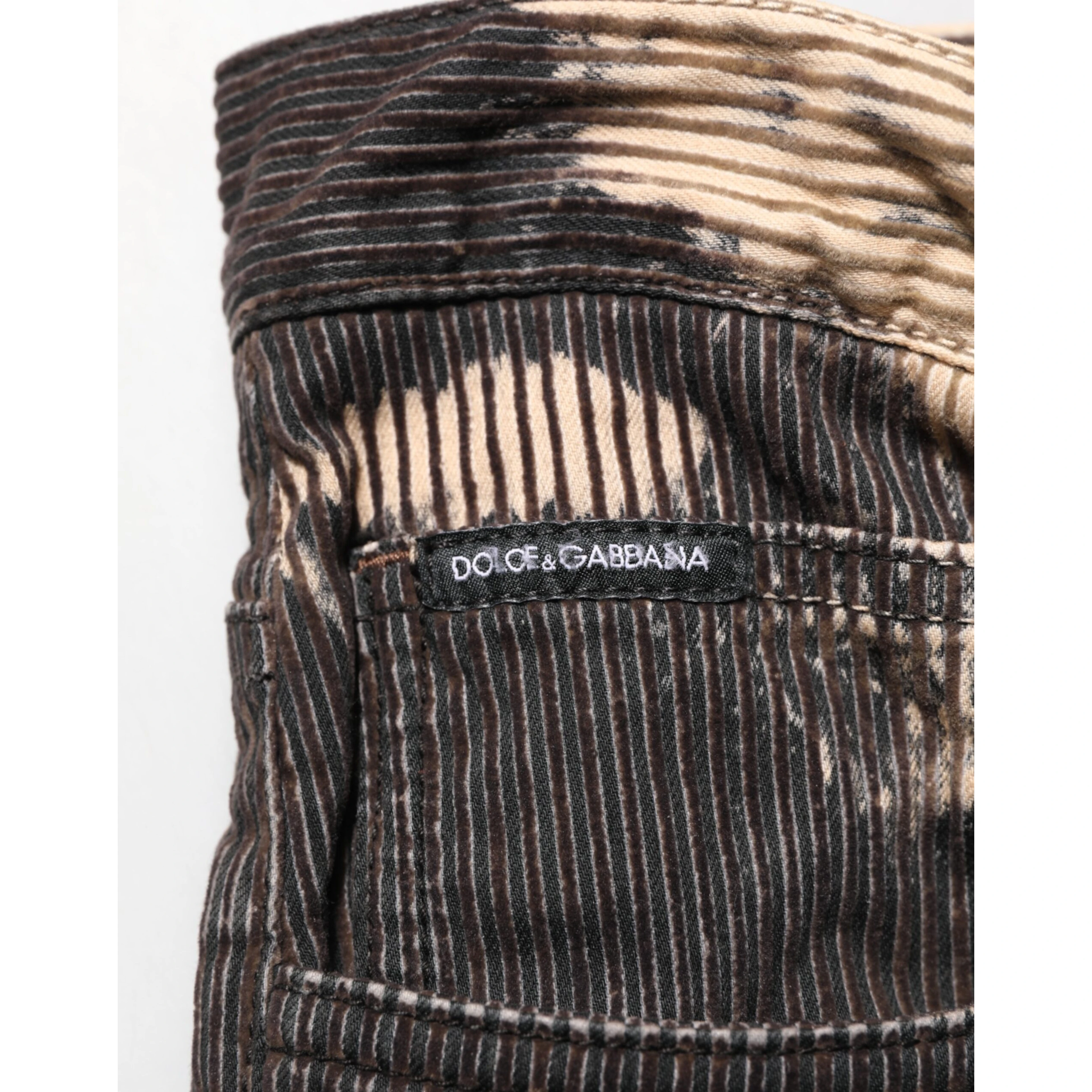 Beige Black Corduroy Tie-Dye Cotton Blend Pants