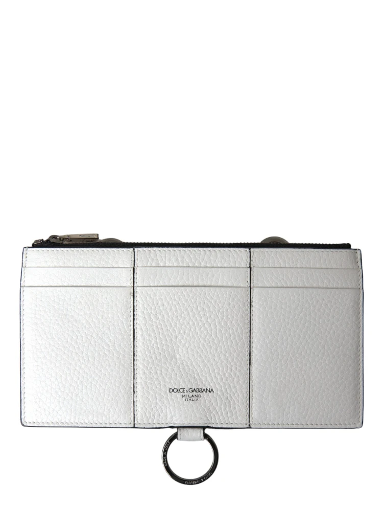 White Calfskin Leather Large Crossbody Card Holder Wallet