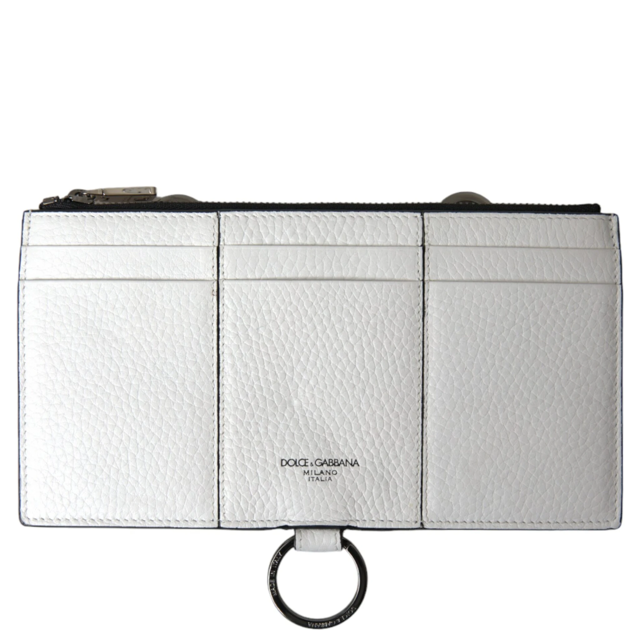 White Calfskin Leather Large Crossbody Card Holder Wallet