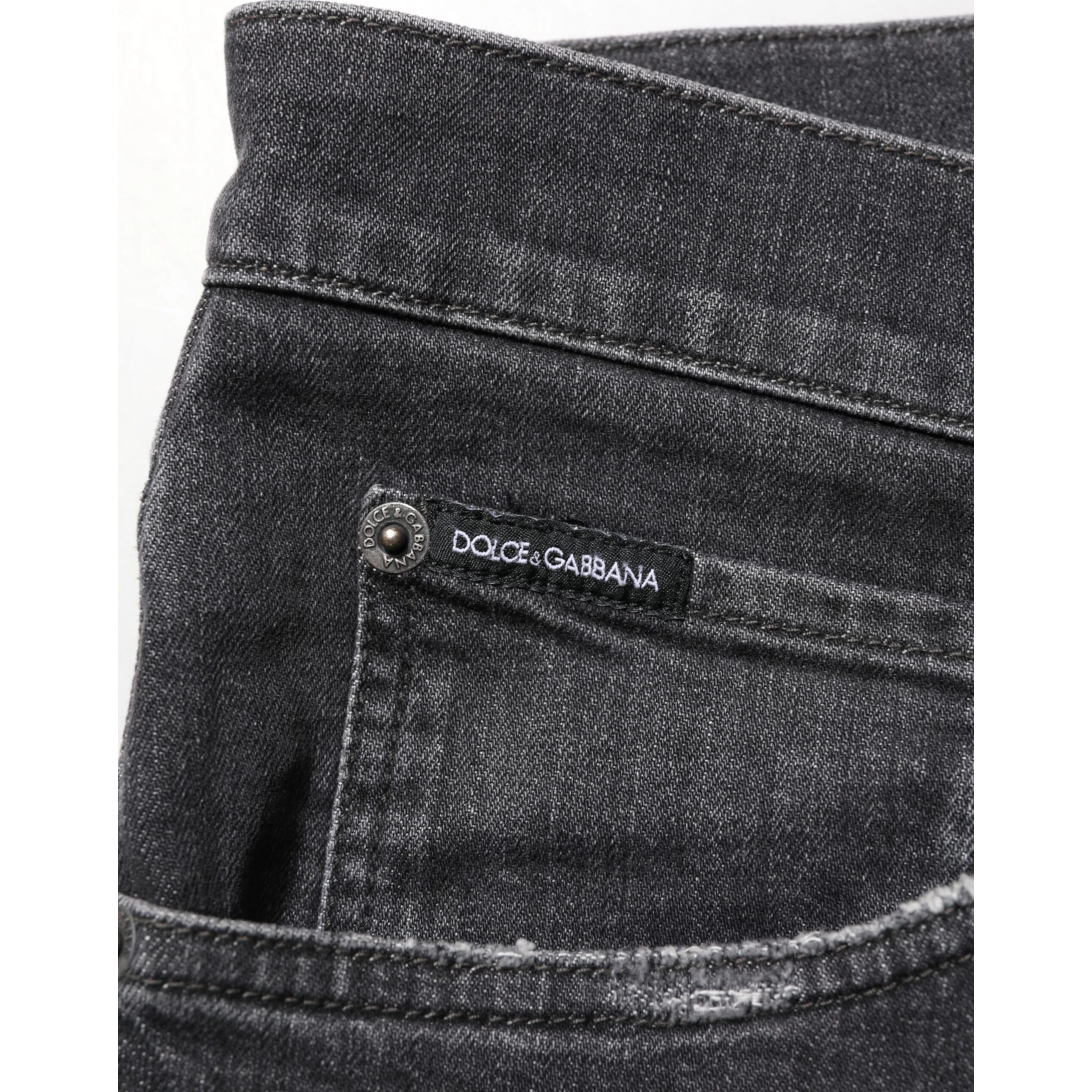 Black Cotton Slim Fit Distressed Ripped Logo Jeans