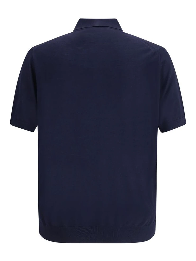 Blue Fleece Wool Polo Shirt
