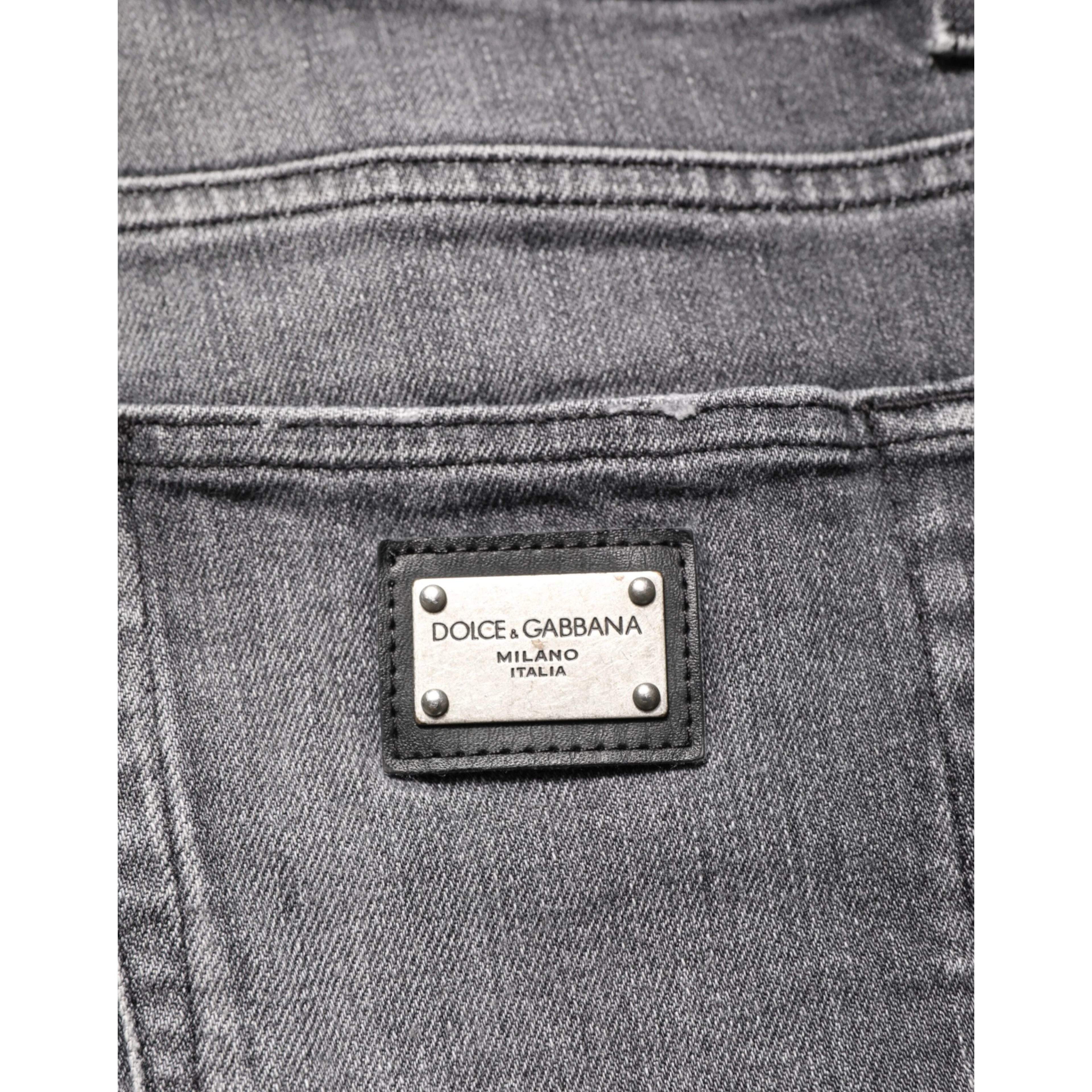 Grey Cotton Denim Slim Fit Distressed Pants Jeans