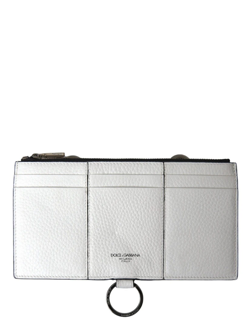 White Calfskin Leather Large Crossbody Card Holder Wallet