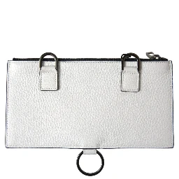 White Calfskin Leather Large Crossbody Card Holder Wallet