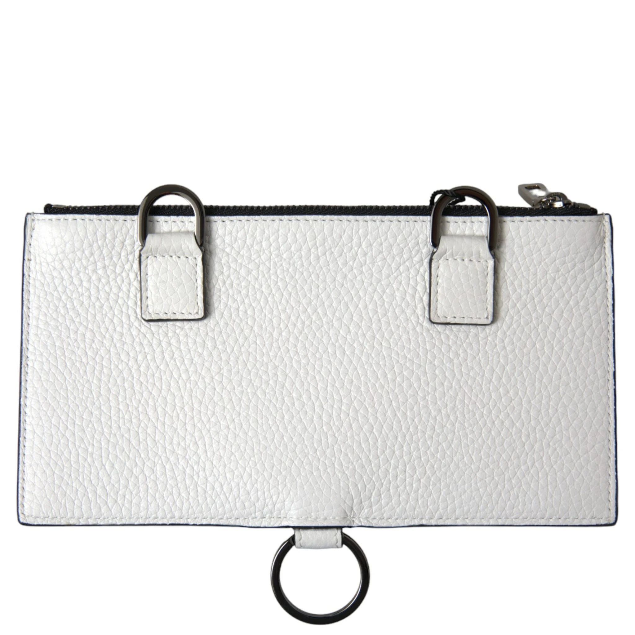 White Calfskin Leather Large Crossbody Card Holder Wallet