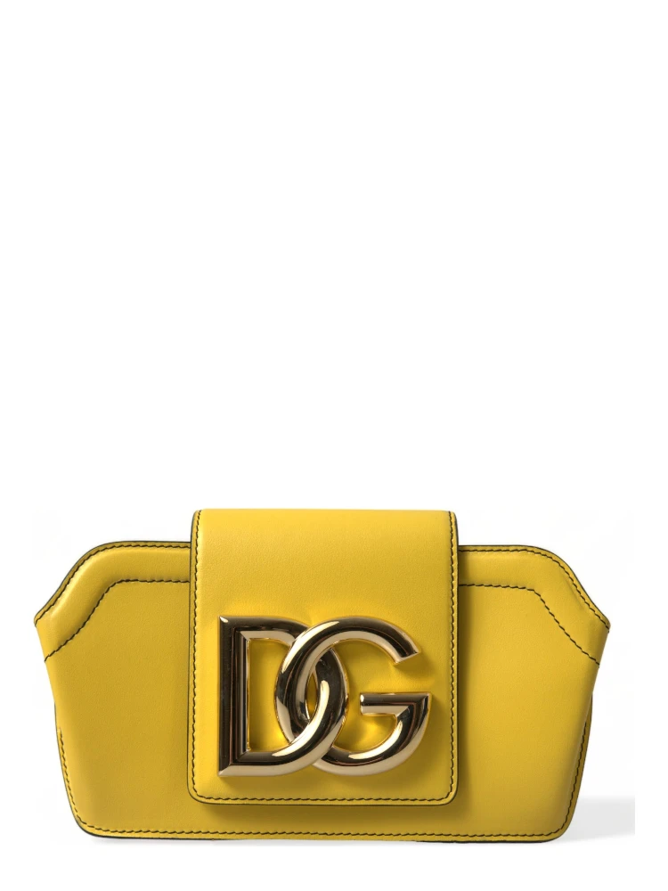 Yellow Smooth Leather DG Logo Clutch Crossbody Case Bag