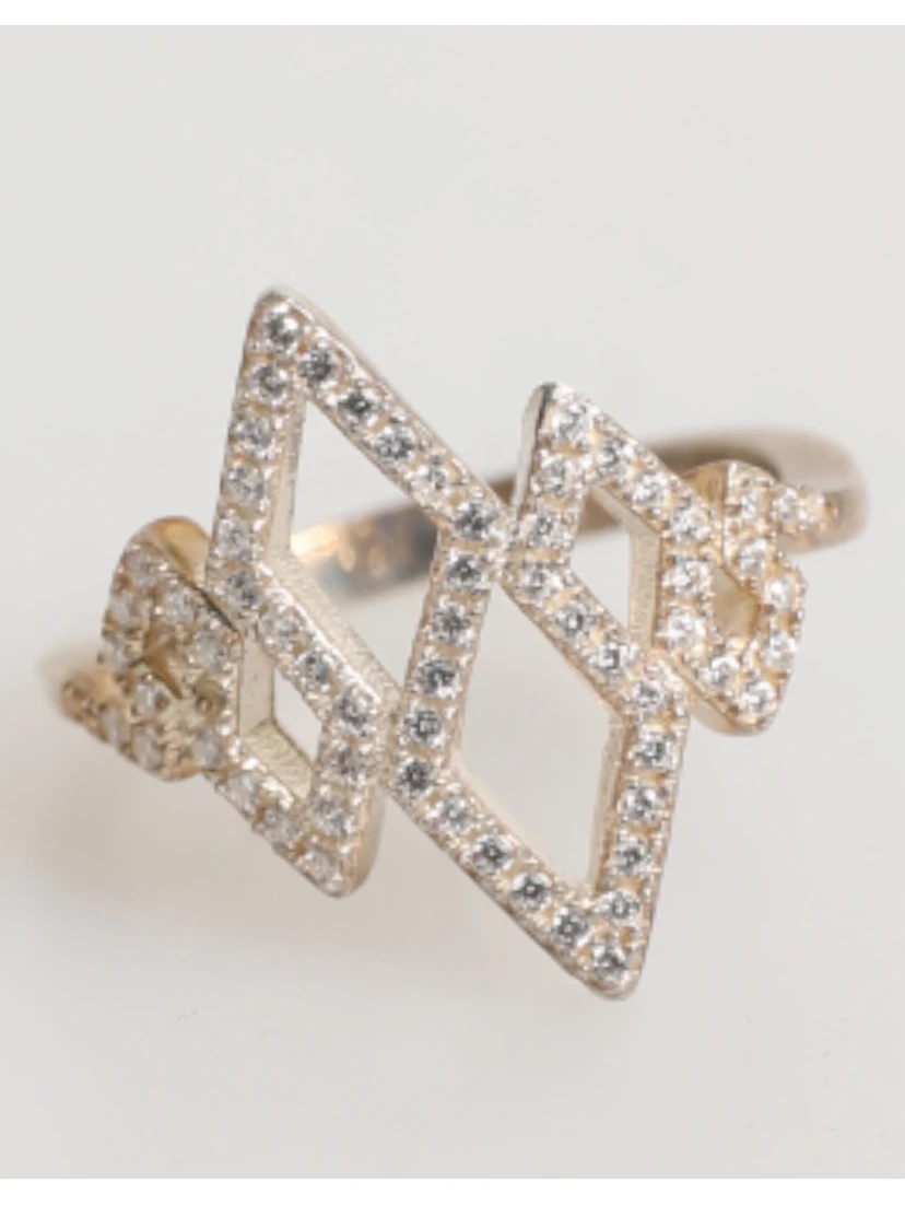 Geometric Diamond Shape Pave CZ Crystal Jewelry Ring