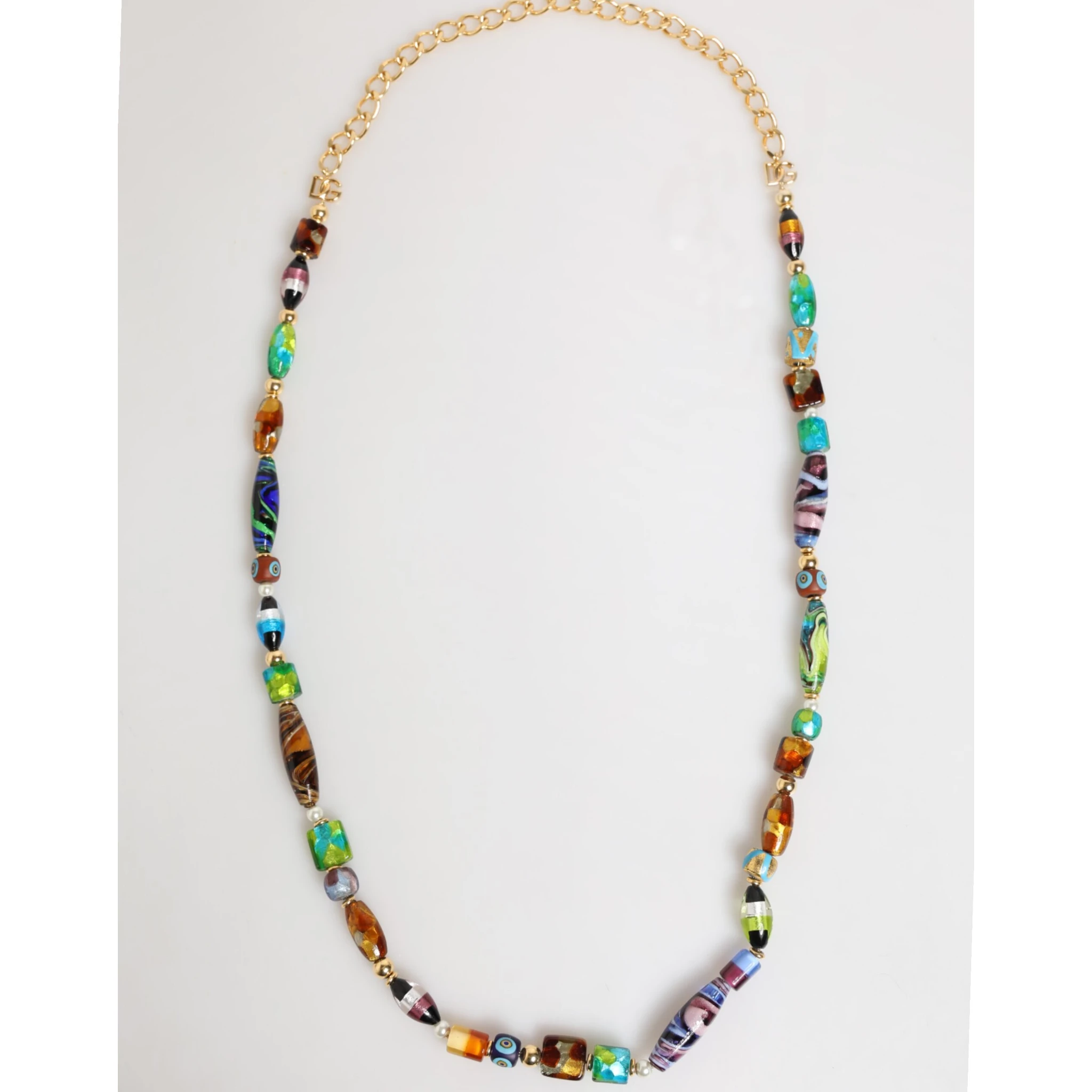 Multicolor Murano Glass Beads Gold Chain Jewelry Necklace