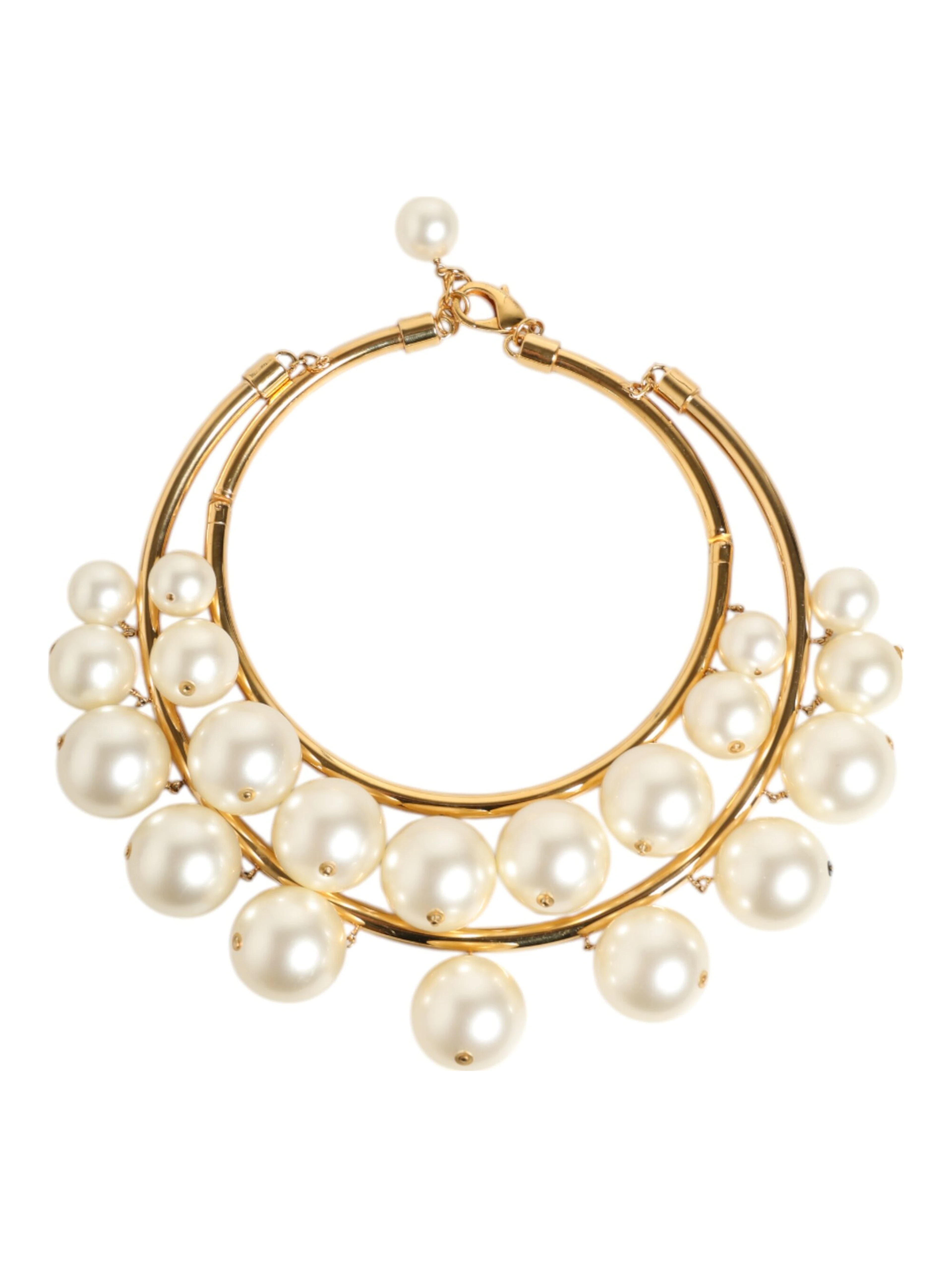 Gold Brass Faux Pearl Crystal Statement Luxury Jewelry Necklace