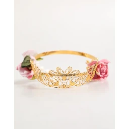 Gold Floral Tiara Pink Roses Crystal Crown Headband