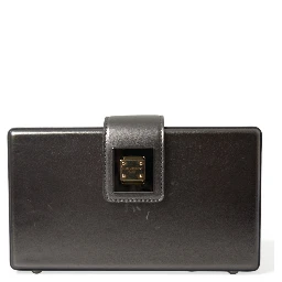 Steel Gray Leather Box Shape Shoulder Gold DG Logo Plaque Bag