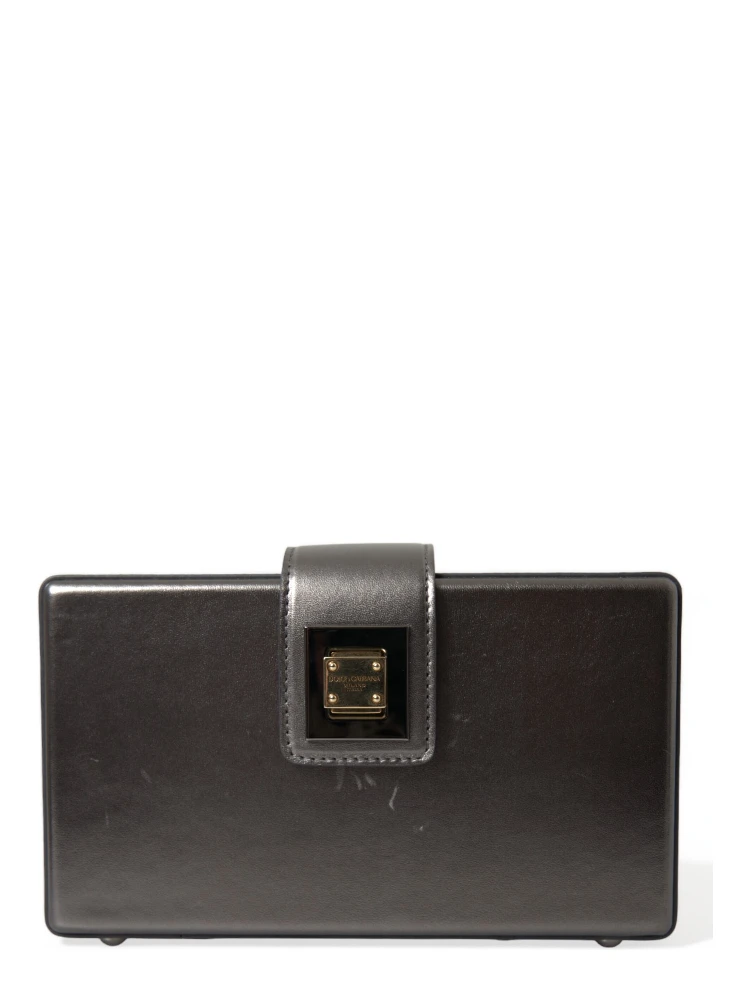 Steel Gray Leather Box Shape Shoulder Gold DG Logo Plaque Bag alternative