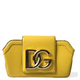 Yellow Smooth Leather DG Logo Clutch Crossbody Case Bag