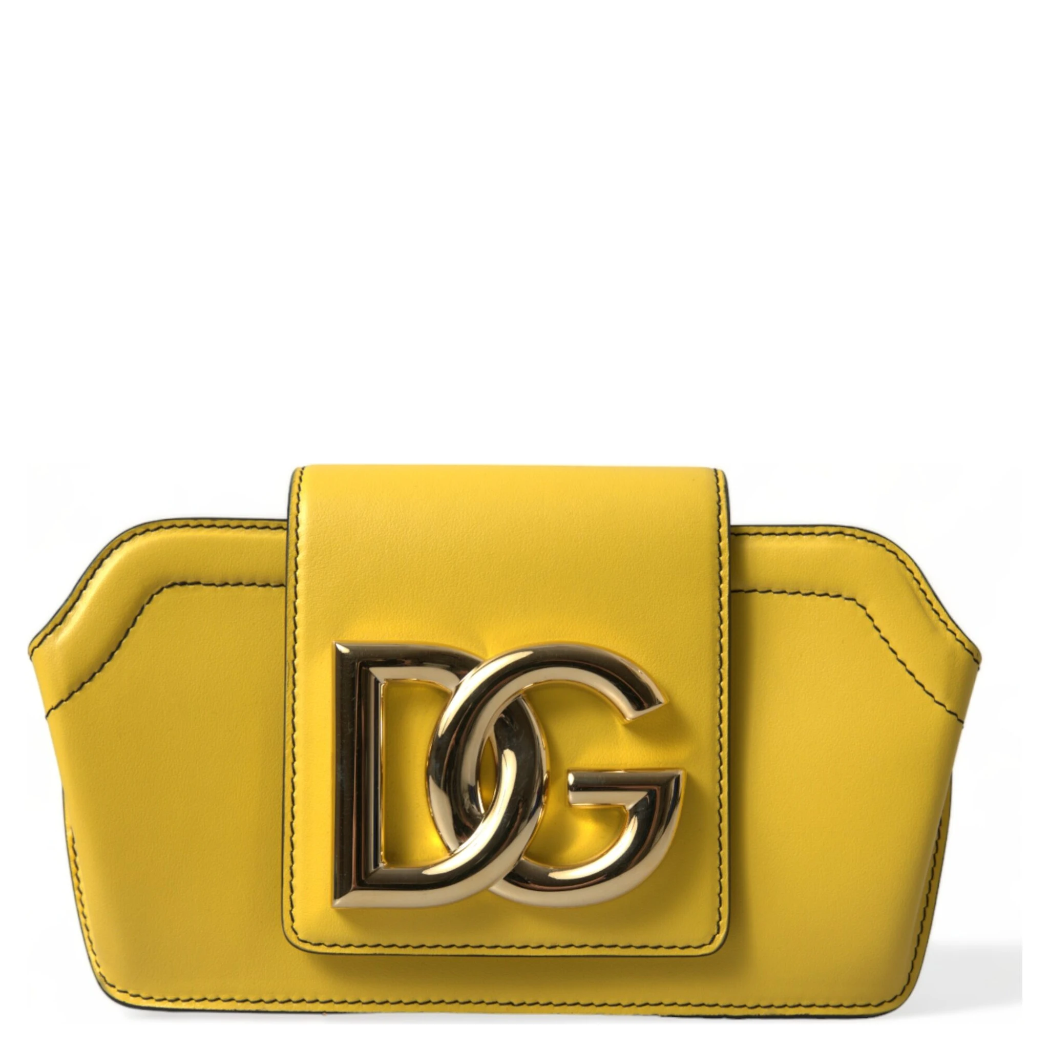 Yellow Smooth Leather DG Logo Clutch Crossbody Case Bag