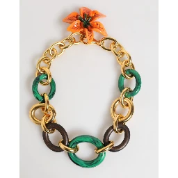 Multicolor Gold Brass Tiger Lily Floral Chai Necklace