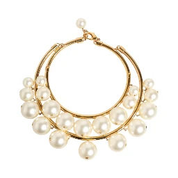 Gold Brass Faux Pearl Crystal Statement Luxury Jewelry Necklace