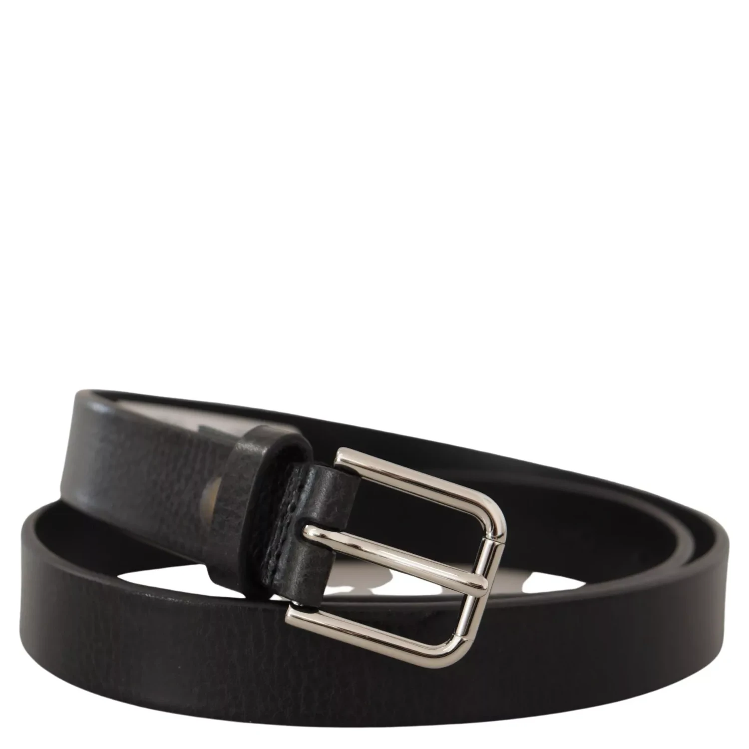 Calf Leather Silver Tone Black Metal Buckle Belt