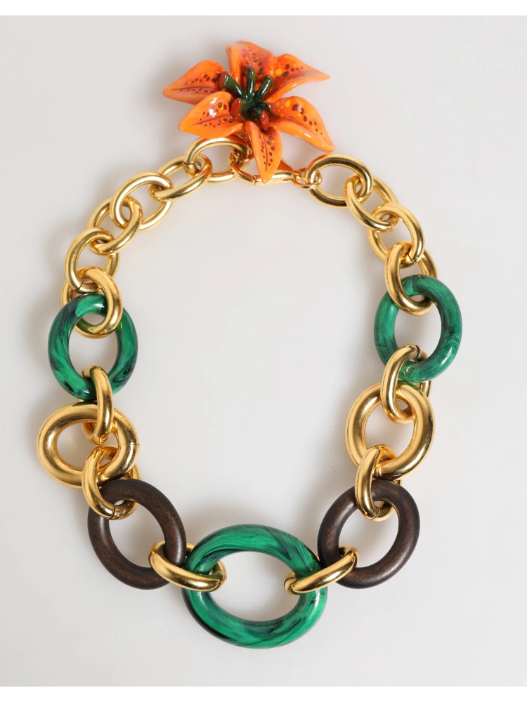Multicolor Gold Brass Tiger Lily Floral Chai Necklace alternative