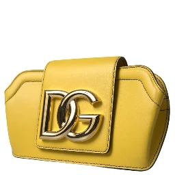Yellow Smooth Leather DG Logo Clutch Crossbody Case Bag