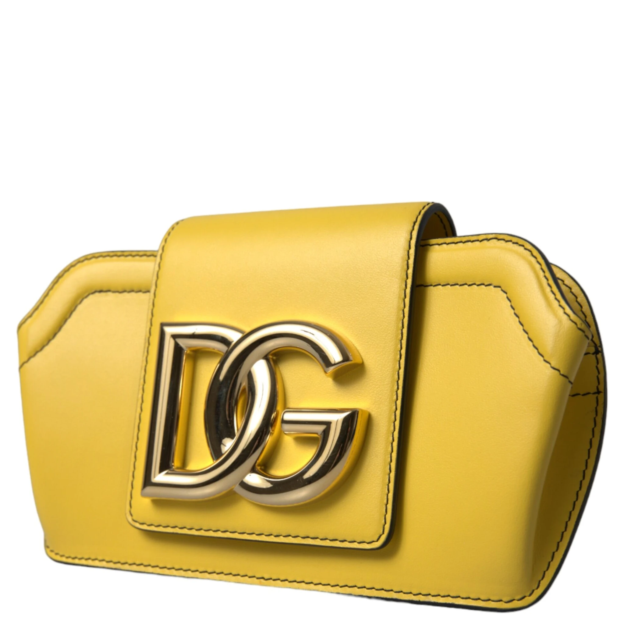 Yellow Smooth Leather DG Logo Clutch Crossbody Case Bag