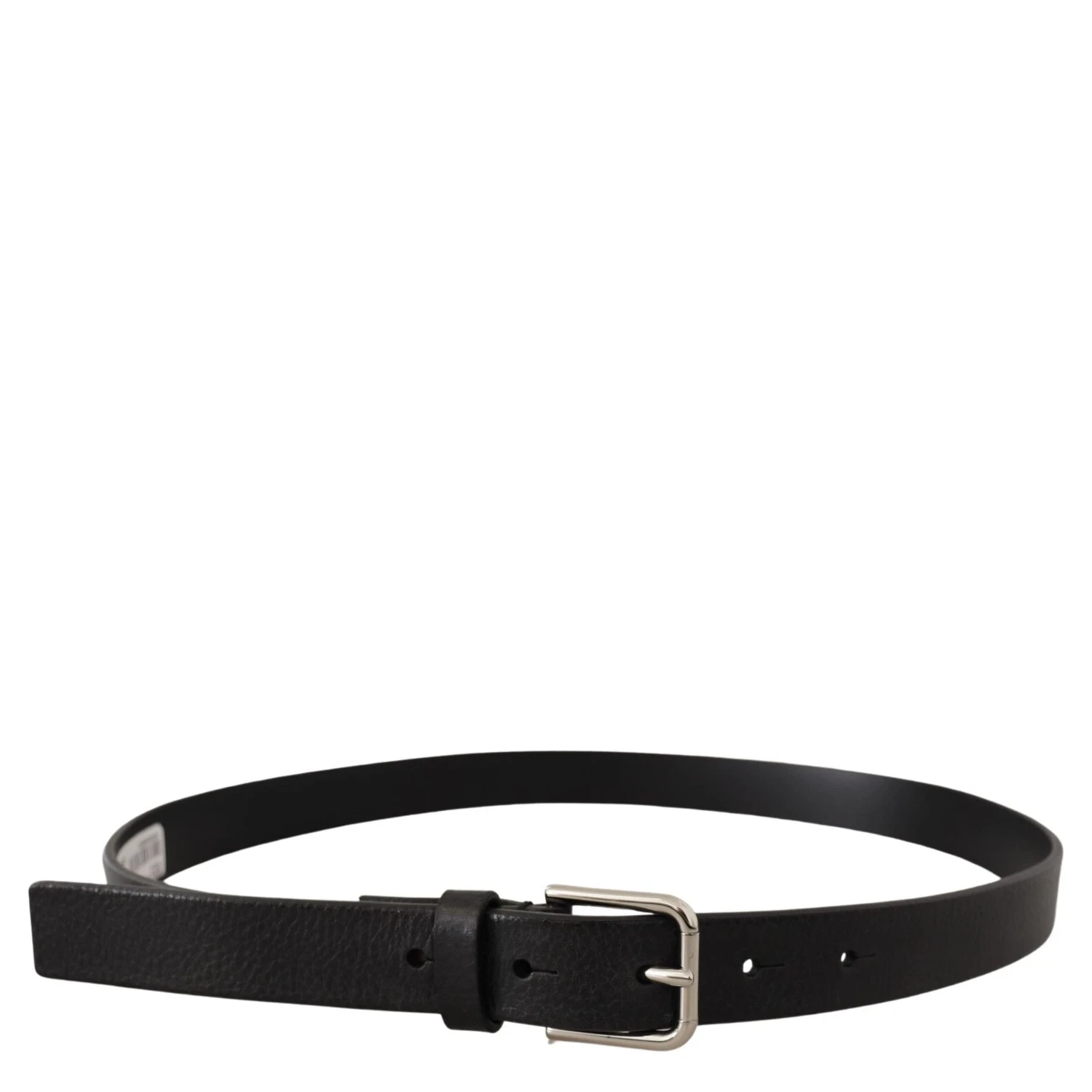 Calf Leather Silver Tone Black Metal Buckle Belt