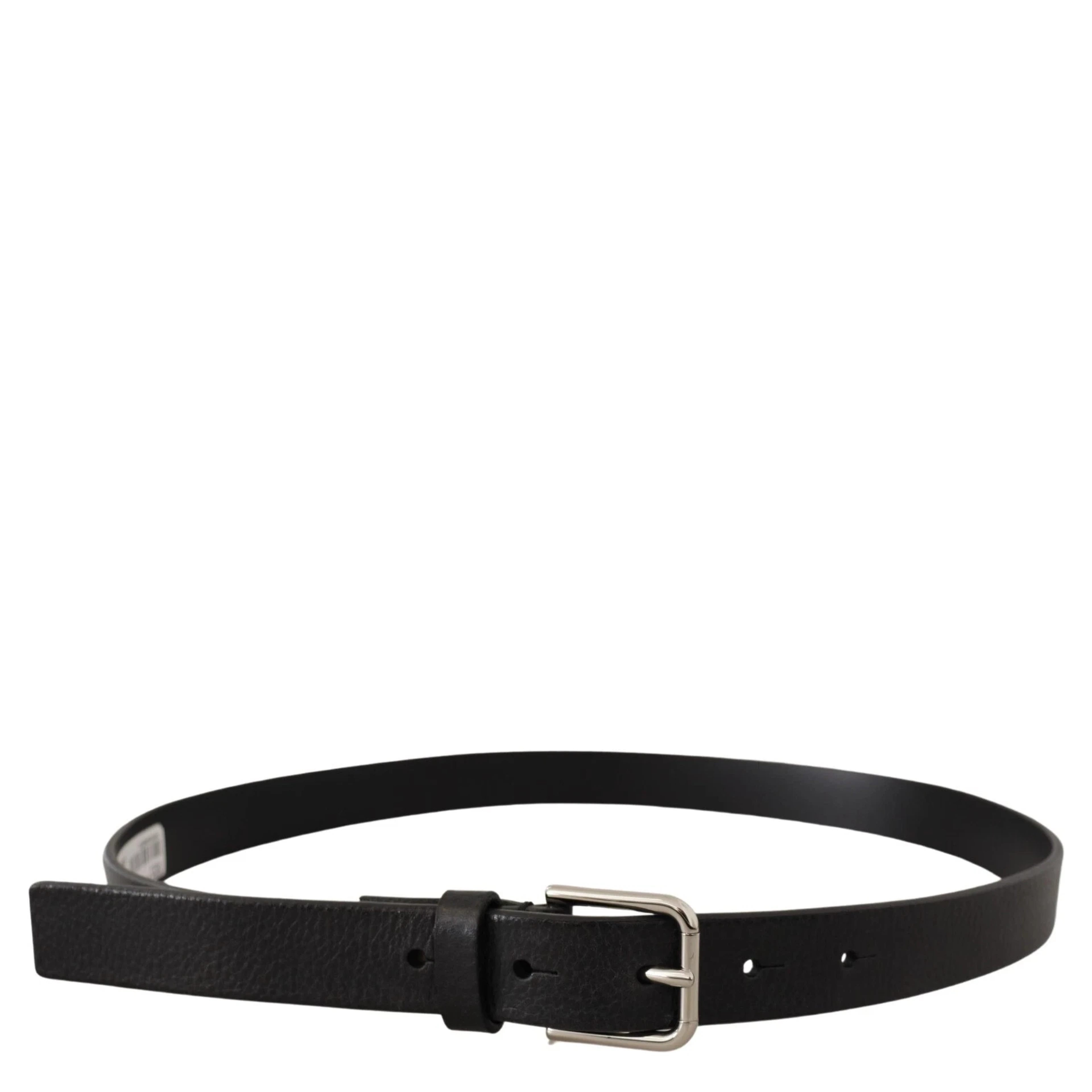 Calf Leather Silver Tone Black Metal Buckle Belt
