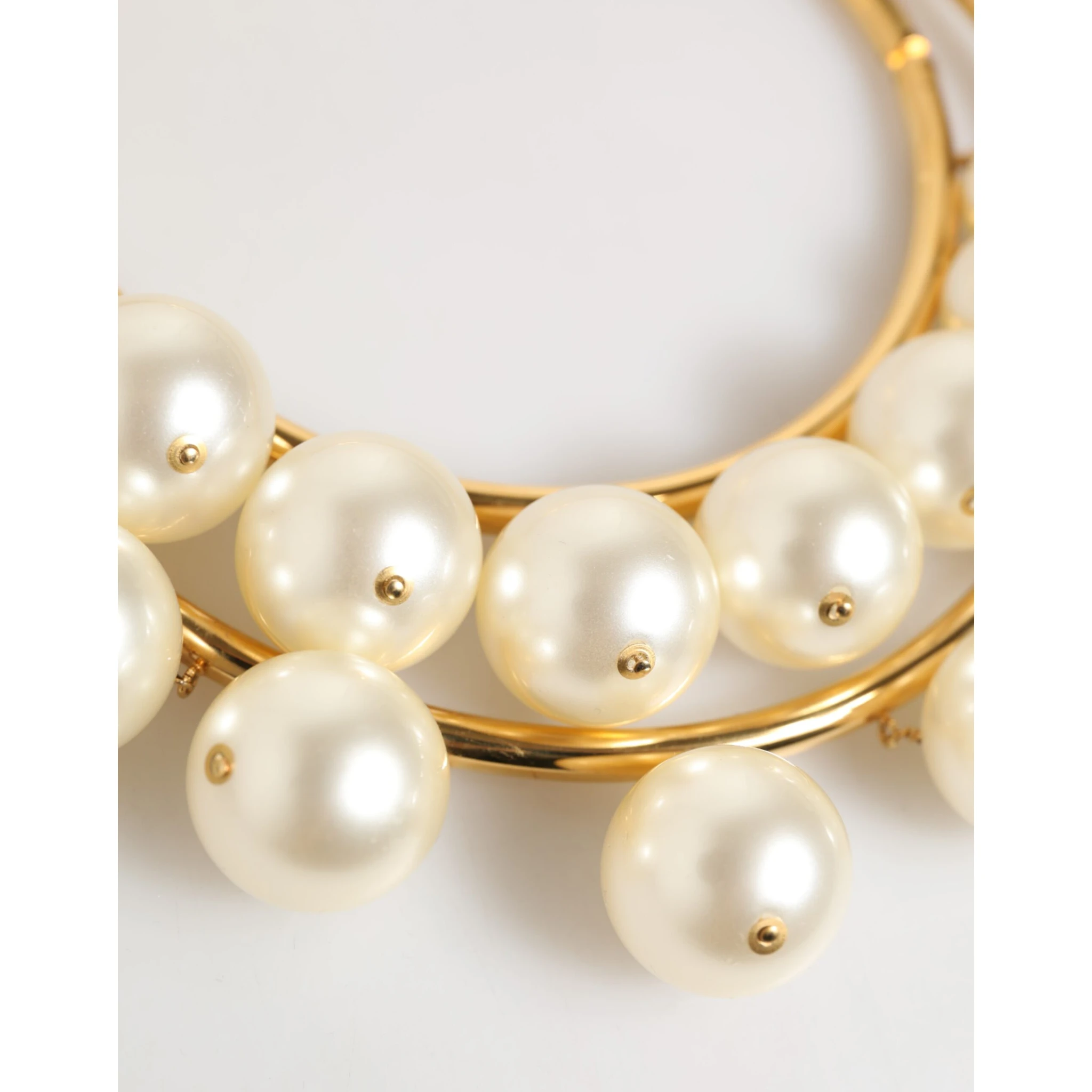 Gold Brass Faux Pearl Crystal Statement Luxury Jewelry Necklace