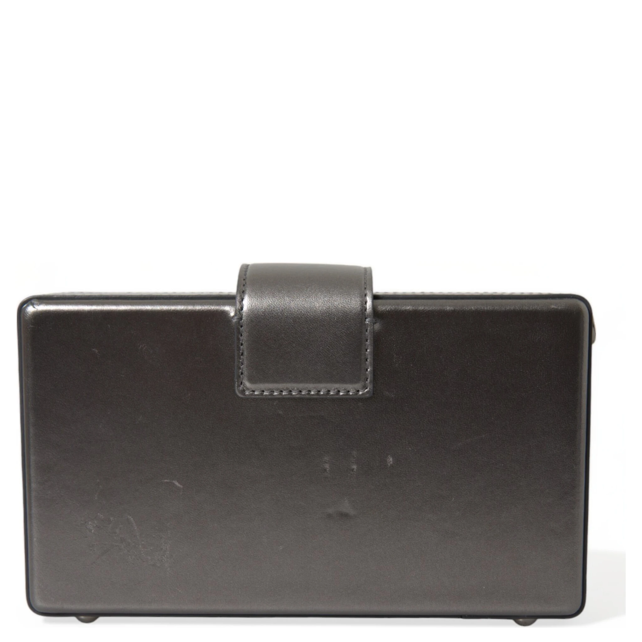 Steel Gray Leather Box Shape Shoulder Gold DG Logo Plaque Bag