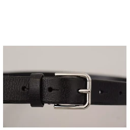 Calf Leather Silver Tone Black Metal Buckle Belt