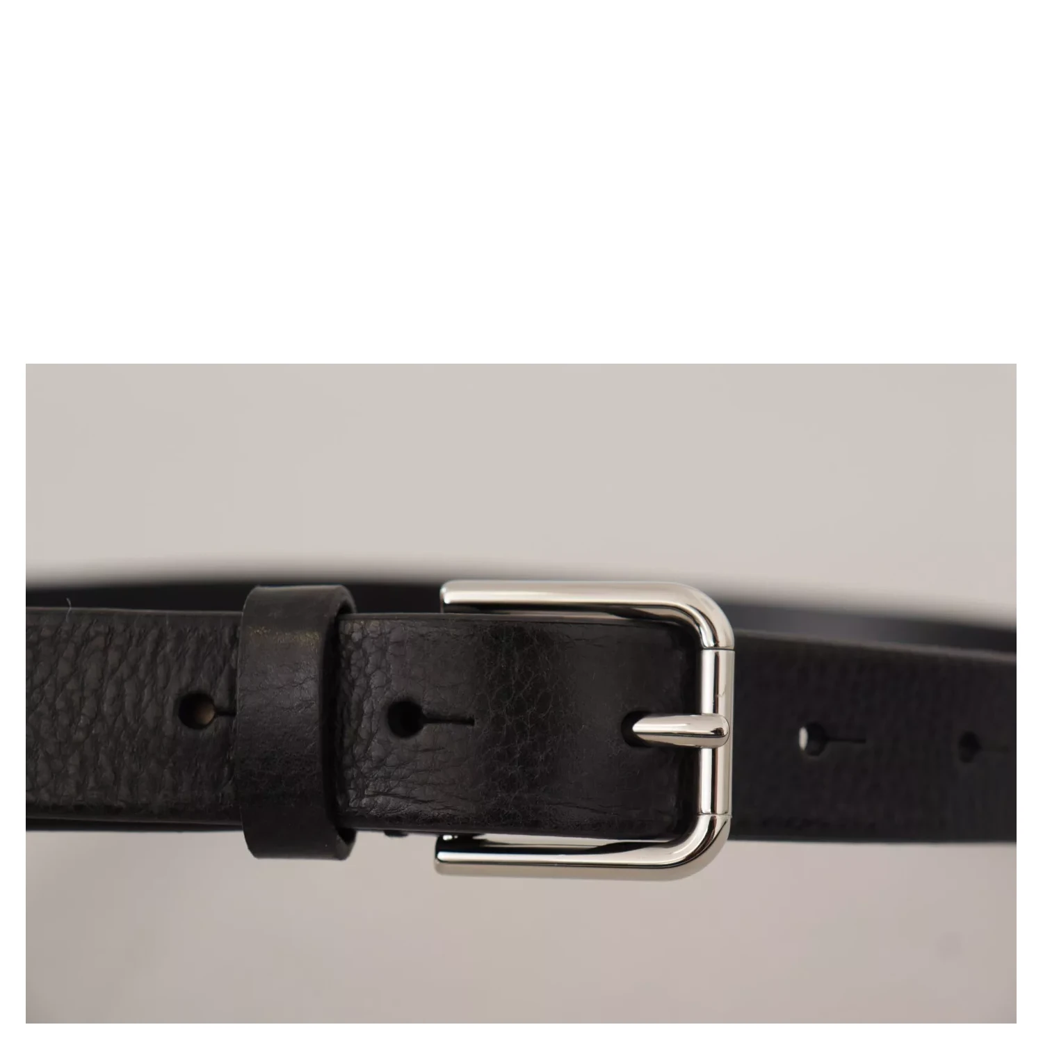 Calf Leather Silver Tone Black Metal Buckle Belt